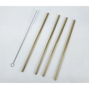 NIB Set of 4 Odeme Gold Stainless Steel Metal Straws+ Cleaning Brush